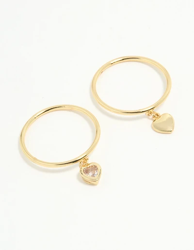 Gold Plated Dainty Heart Charm Rings 2-Pack