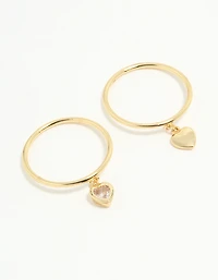 Gold Plated Dainty Heart Charm Rings 2-Pack