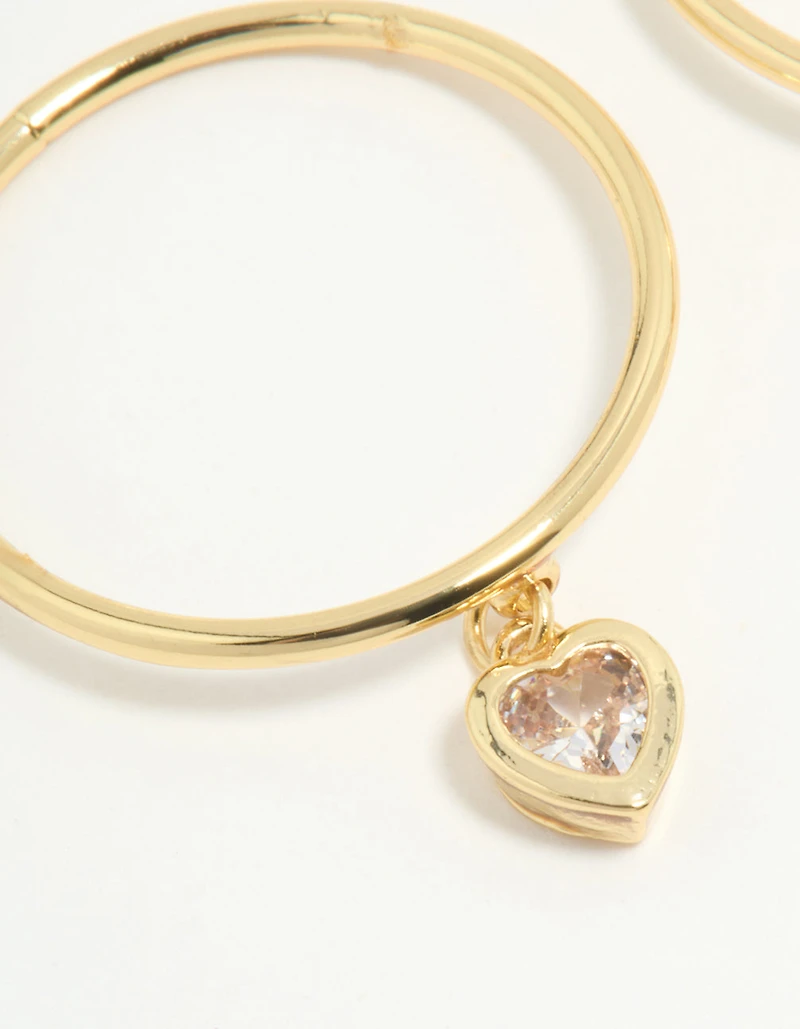 Gold Plated Dainty Heart Charm Rings 2-Pack