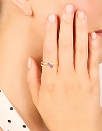 Gold Plated Purple Cubic Zirconia Dainty Trio Stacking Rings 2-Pack
