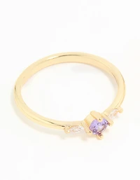Gold Plated Purple Cubic Zirconia Dainty Trio Stacking Rings 2-Pack