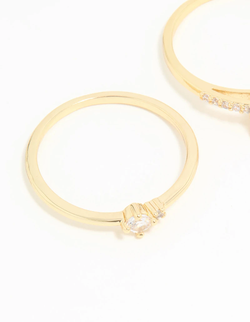 Gold Plated Cubic Zirconia Elegant Pear Stacking Rings 3-Pack