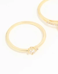 Gold Plated Cubic Zirconia Elegant Pear Stacking Rings 3-Pack