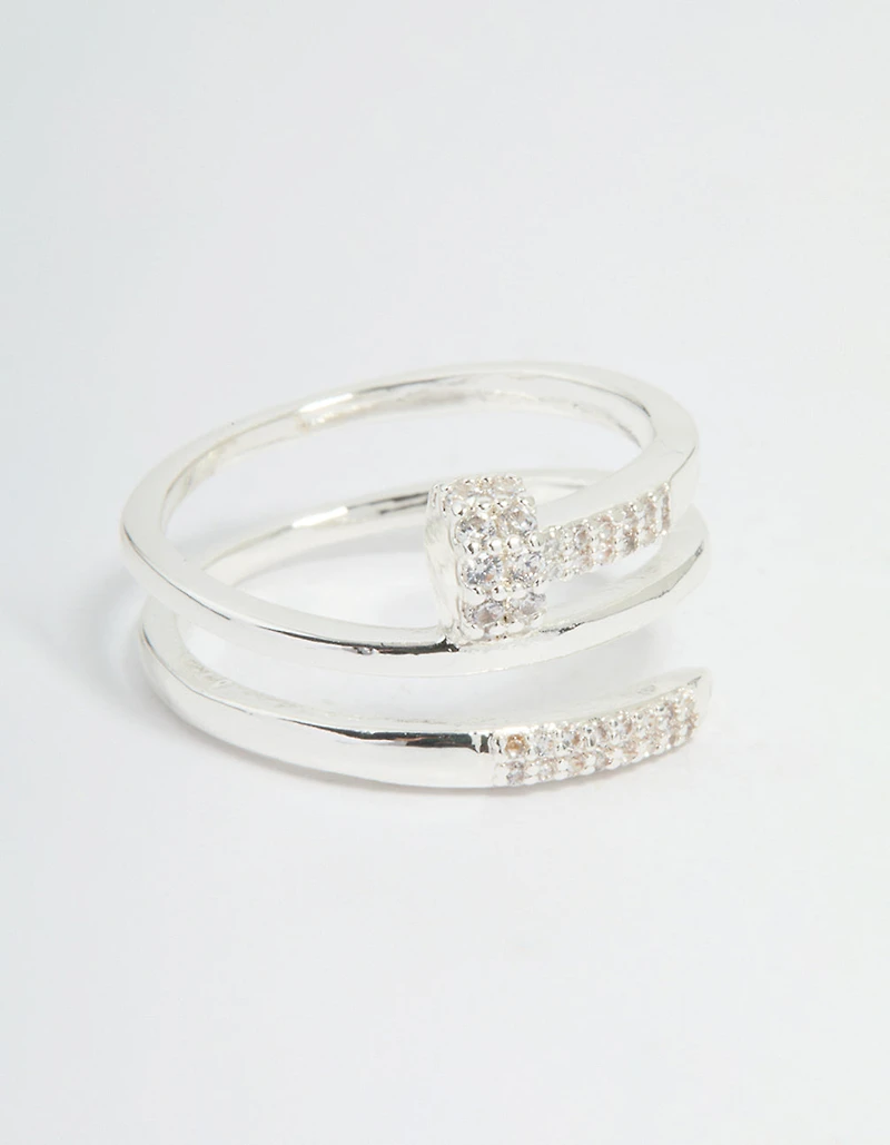 Silver Plated Cubic Zirconia Nail Wrap Ring