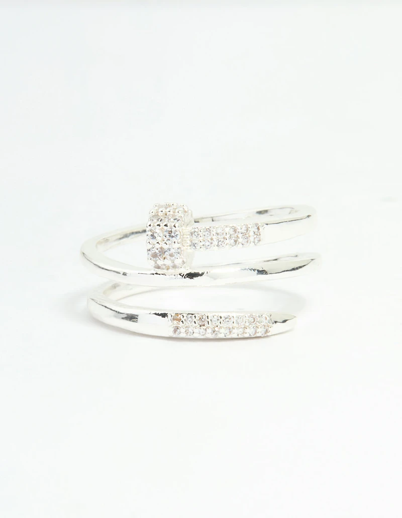Silver Plated Cubic Zirconia Nail Wrap Ring