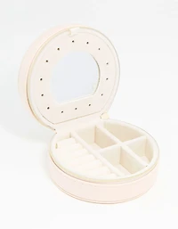 Cream PU Leather Small Round Jewellery Box