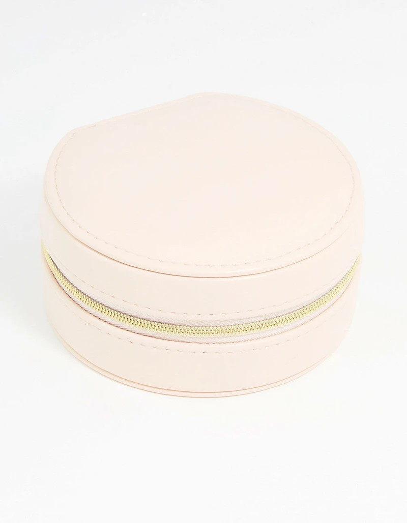 Cream PU Leather Small Round Jewellery Box