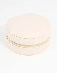 Cream PU Leather Small Round Jewellery Box