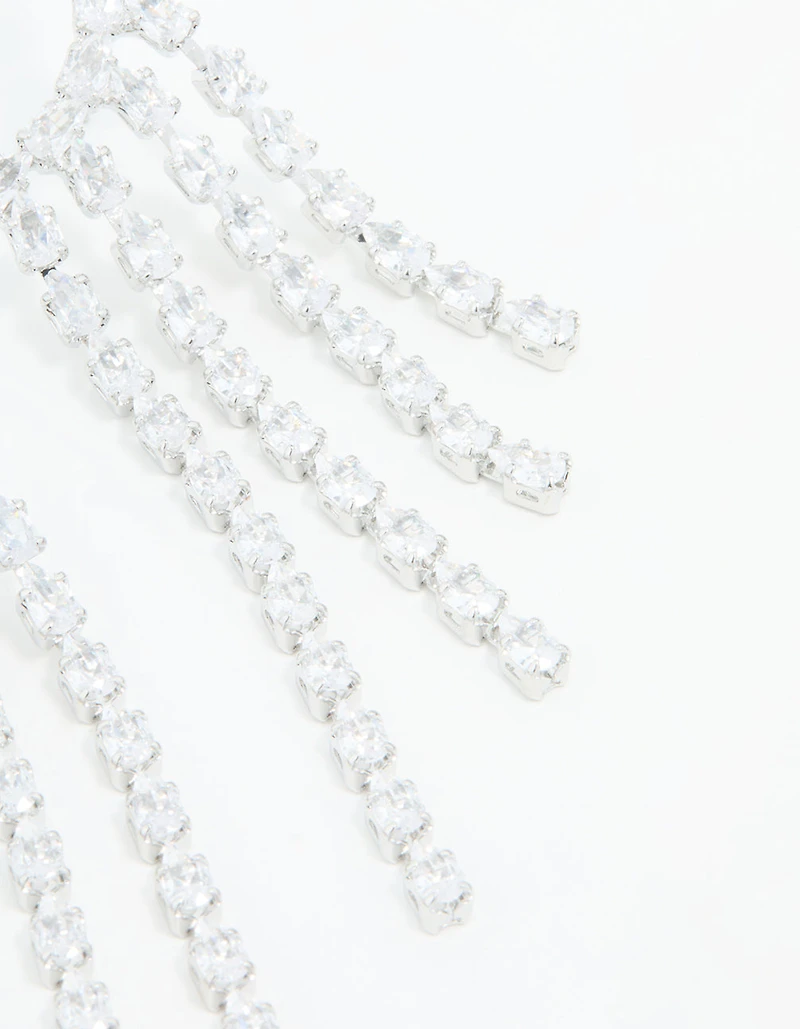 Boucles d’oreilles longues en poire en zircone cubique en argent