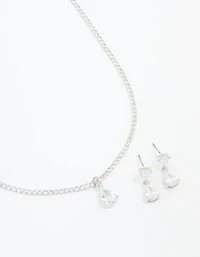 Silver Cubic Zirconia Drop Pear Necklace & Earrings Set