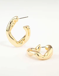 Gold Plated Twisted Wave Hoop Earrings