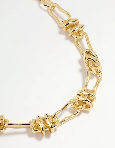 Gold Plated Station Knot & Chain Necklace
