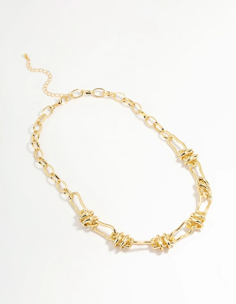 Gold Plated Station Knot & Chain Necklace