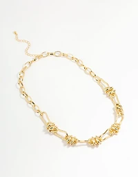 Gold Plated Station Knot & Chain Necklace