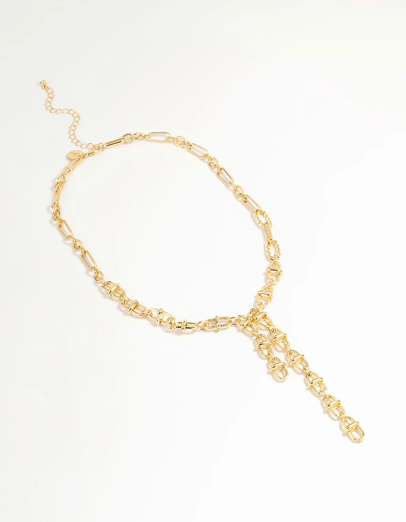 Collier en Y à maillons mixtes plaqué or