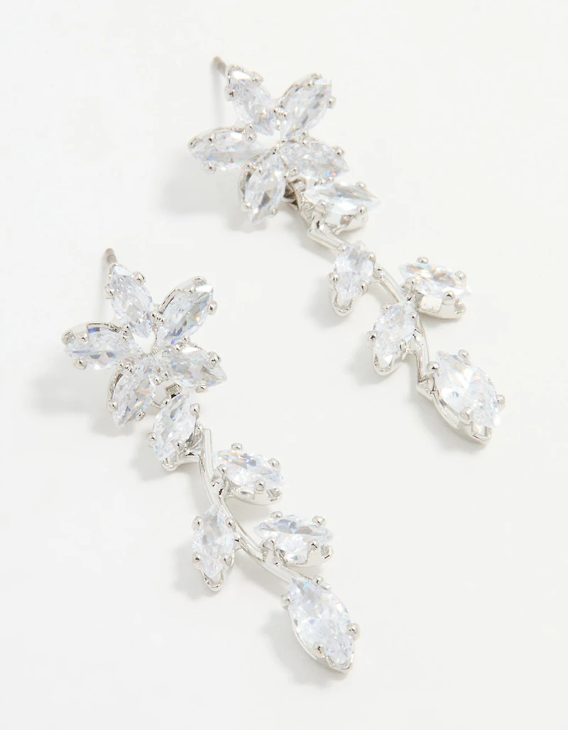 Silver Cubic Zirconia Flower Trail Drop Earrings