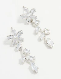 Silver Cubic Zirconia Flower Trail Drop Earrings