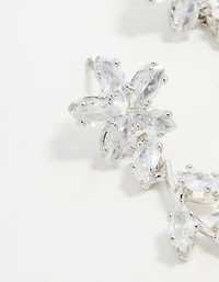 Silver Cubic Zirconia Flower Trail Drop Earrings