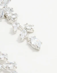 Silver Cubic Zirconia Flower Trail Drop Earrings