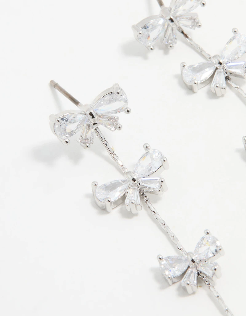 Silver Cubic Zirconia Mini Bow Drop Earrings