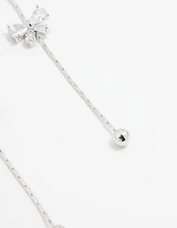 Silver Cubic Zirconia Mini Bow Drop Earrings