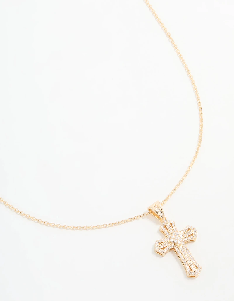 Gold Cubic Zirconia Mini Cross Necklace