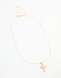 Gold Cubic Zirconia Mini Cross Necklace
