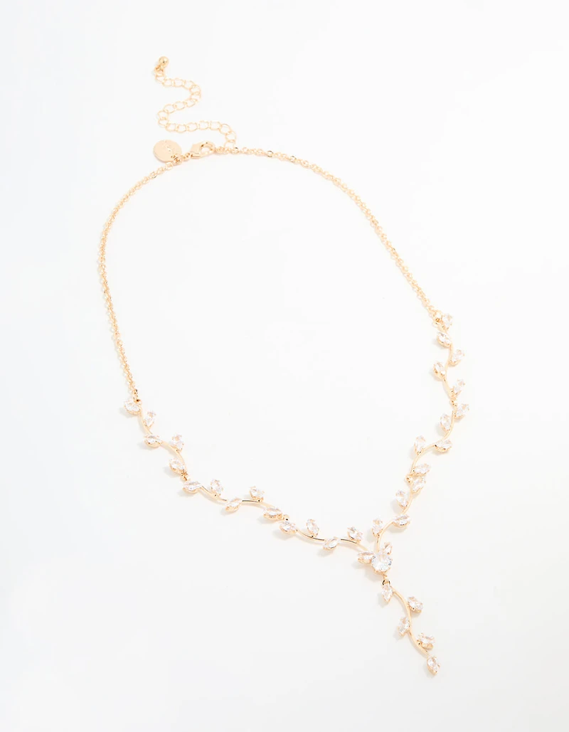 Gold Cubic Zirconia Vine Y-Necklace