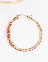 Gold Red Be Mine Hoop Earrings