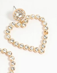 Gold Diamante Mega Heart Drop Earrings
