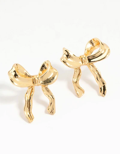 Gold Lovely Bow Stud Earrings