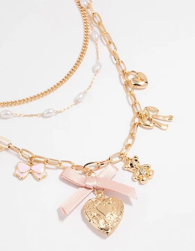Gold Heart Locket & Pearl Layered Necklace