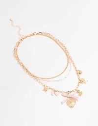 Gold Heart Locket & Pearl Layered Necklace