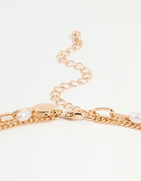 Gold Heart Locket & Pearl Layered Necklace