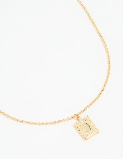 Gold Plated Rectangular Locket Pendant Necklace