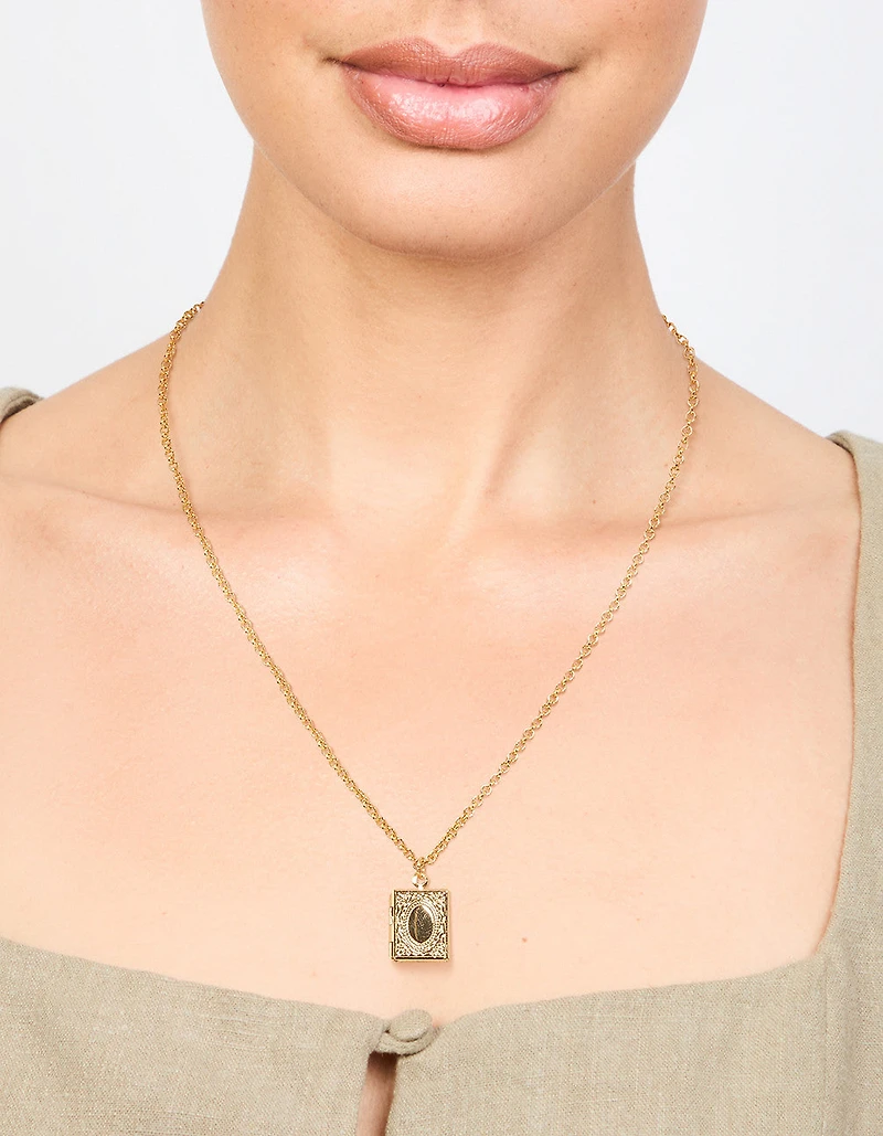 Gold Plated Rectangular Locket Pendant Necklace