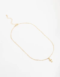 Gold Plated Gothic Mini Cross Necklace
