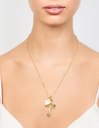Mixed Metal Cross & Mary Pendant Necklace
