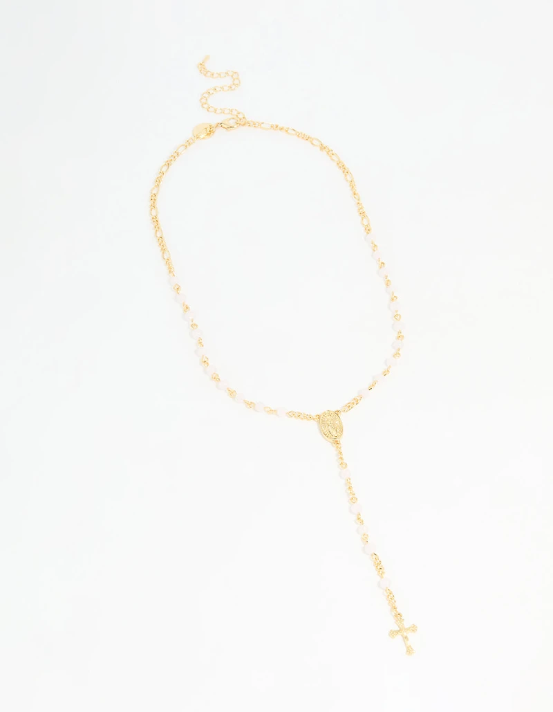 Gold Plated Rose Quartz Y-Necklace