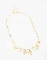 Gold Plated Cross & Pearl Charm Necklace