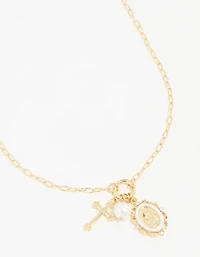 Gold Plated Pearl Cross Necklace