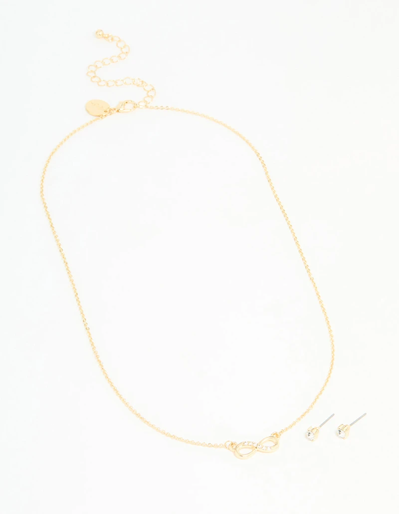 Gold Plated Infinity Pendant Necklace & Earrings Set