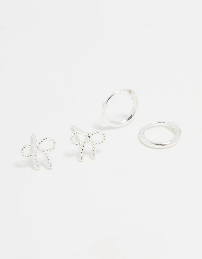 Sterling Silver Bow & Hoop Earrings 2-Pack