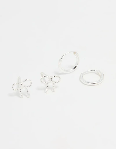 Sterling Silver Bow & Hoop Earrings 2-Pack