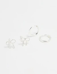 Sterling Silver Bow & Hoop Earrings 2-Pack