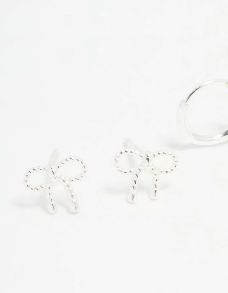 Sterling Silver Bow & Hoop Earrings 2-Pack