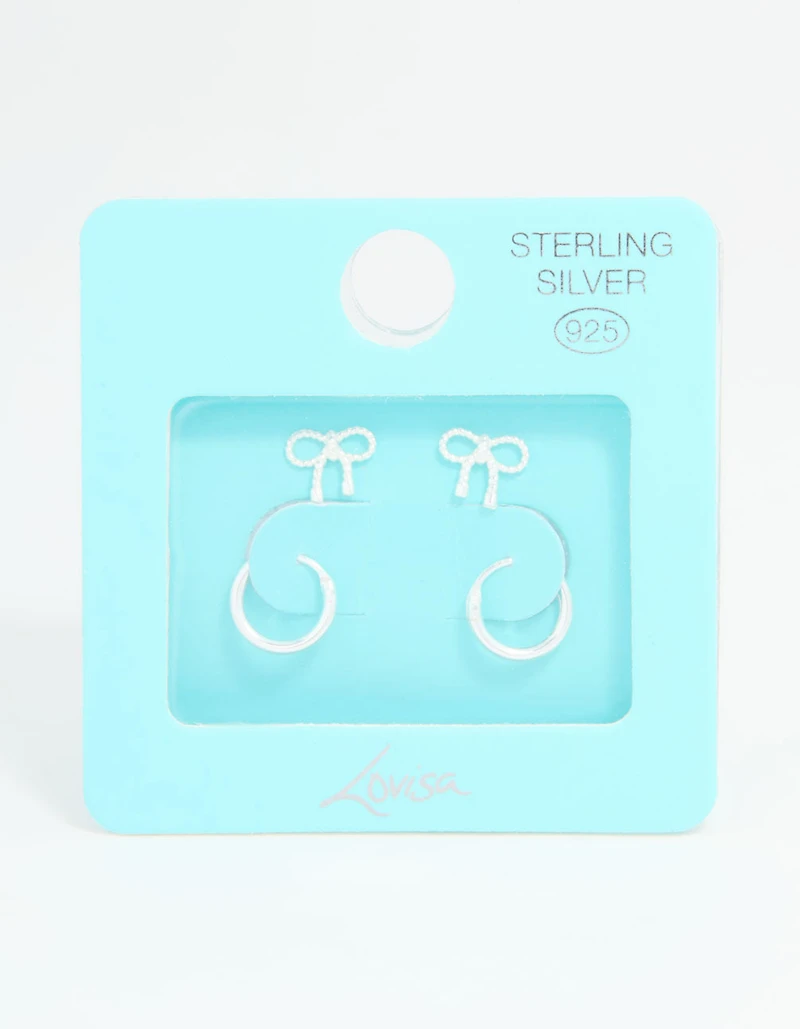 Sterling Silver Bow & Hoop Earrings 2-Pack