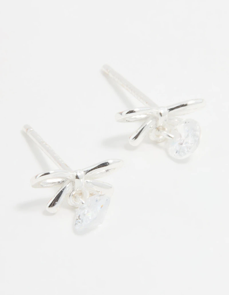 Sterling Silver Cubic Zirconia Bow & Drop Stud Earrings