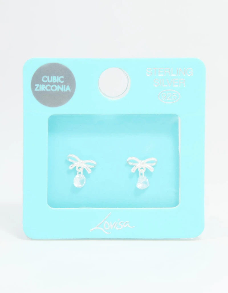 Sterling Silver Cubic Zirconia Bow & Drop Stud Earrings