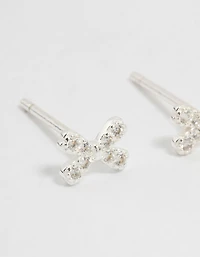 Sterling Silver Cubic Zirconia Pavé Bow Stud Earrings